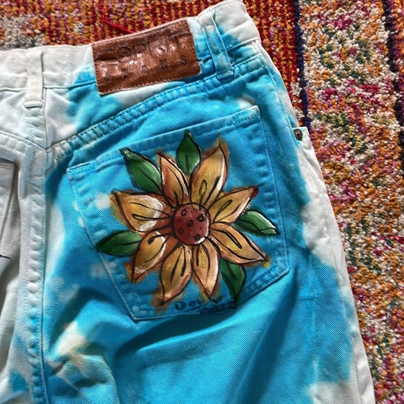 Vintage ESPRIT vibrant turquoise denim mom jean hand painted!! - Picture 5 of 16